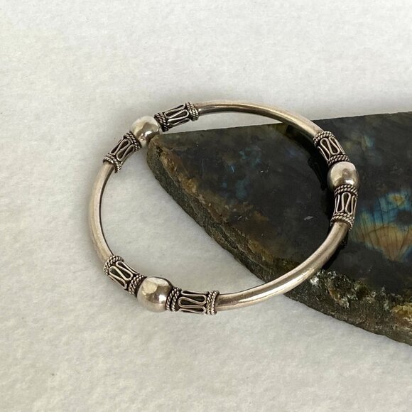 Suarti Sterling Silver 925 BA Indonesia Bali Beaded Round Bangle Bracelet 7.75" - Picture 5 of 16